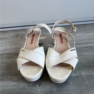 Prada Women's White Leather Platform Sandals